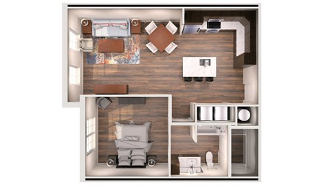 Floor plan for 1 bed, 1 bath, 846 sqft